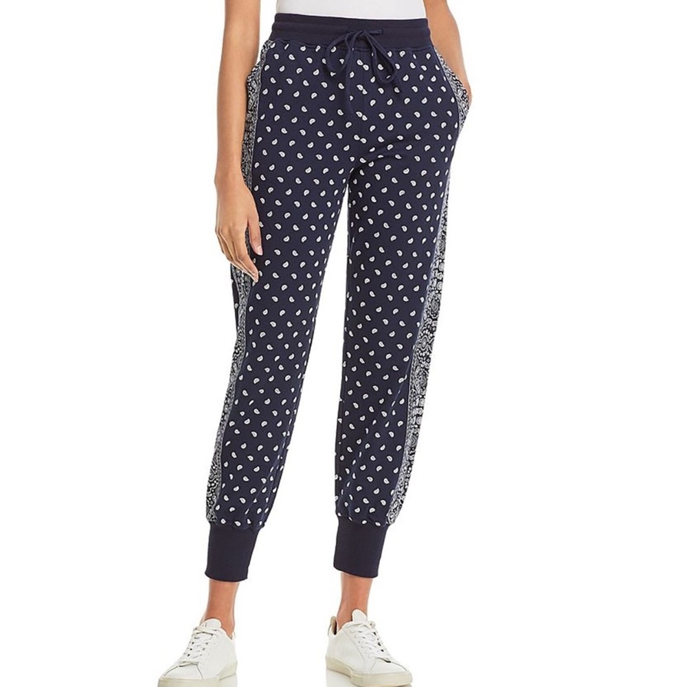 Aqua Women's XS Jogger Pants Navy Blue White Paisley‎ Print Drawstring